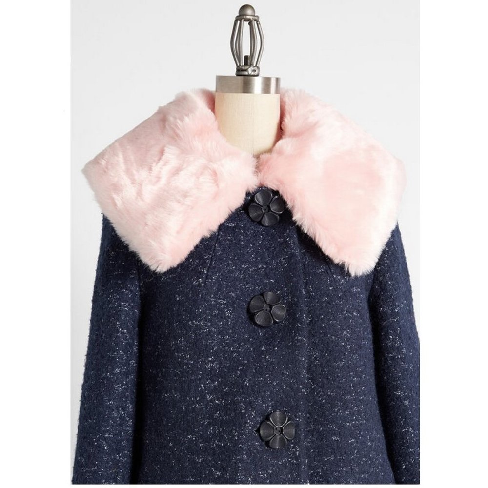 Emily and Fin Vivian Car Coat Boucle Navy XS NWT - Picture 3 of 13